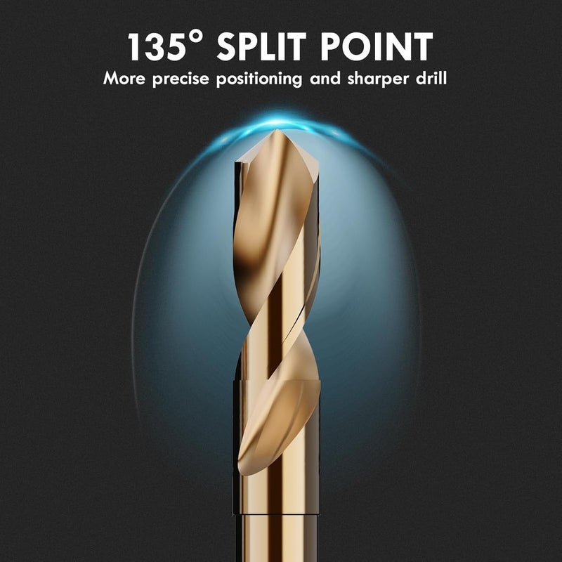 MACXCOIP 11/16" (4pcs) Cobalt Drill Bit Set - 6Inch Length, M35 High Speed Steel Jobber Length Drill Bit Kit for Hardened Metal, Stainless Steel, Cast Iron, Wood and Plastic, with Index Storage Case - Image 3